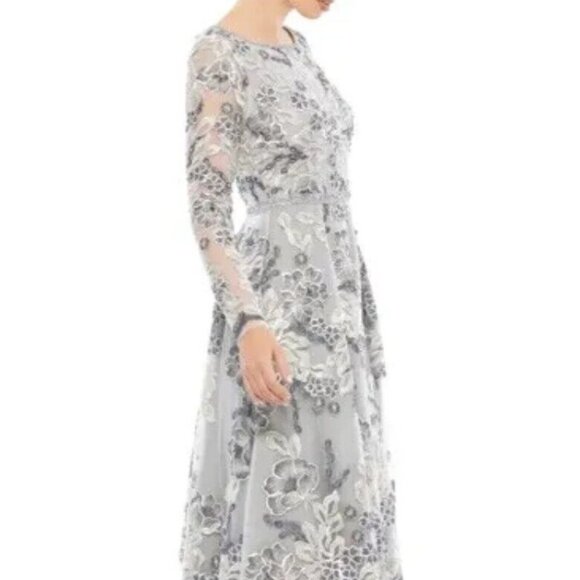 NWT Mac Duggal Sequin-Accented Floral A-Line Gown Platinum‎ 11185 - Picture 7 of 12